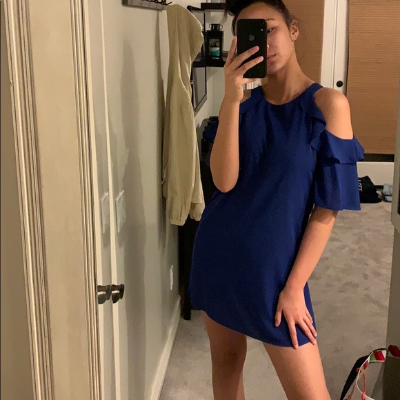 B. darling, blue off the shoulder dress - Picture 3 of 4